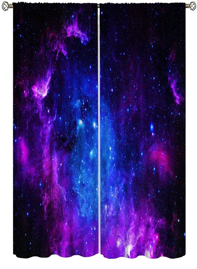 AAVEUP Galaxy Curtains for Boys,Universe Beautiful Blue Purple Meteor Solar System Planet Outer Space Window Drapes for Kids Boys Youth Living Room 42x45in（No Blackout） - Image 1
